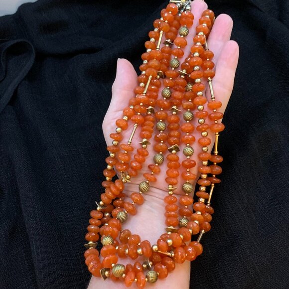 Carnelian Facet Cut Roundel Beads Vermeil John Beeman Design 4 Strand Necklace - Picture 12 of 14